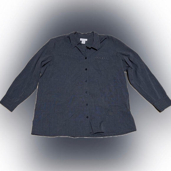 Avenue Tops - 💥Avenue Women Gray Sequin Pattern Button Front Shirt Blouse Top Cotton SZ 18 20